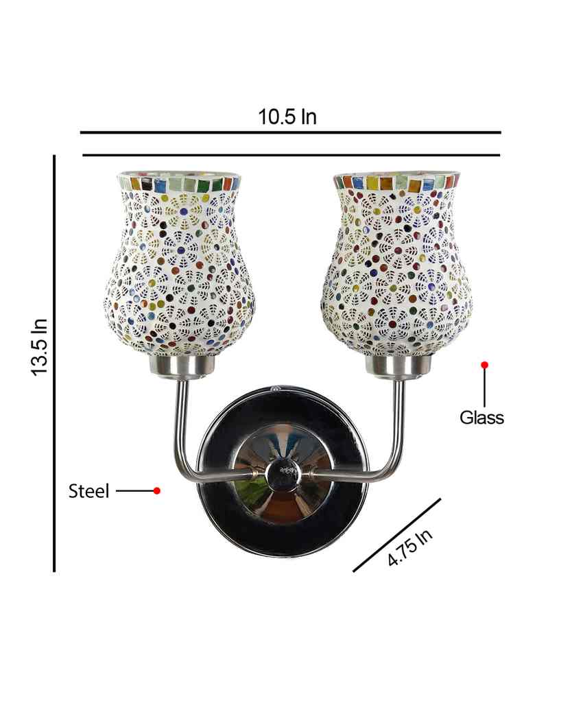 Decorative Mosaic Glass Wall Mounted Dual Lamp With Steel Base | Set of 2 | 5 x 11 x 14 inches