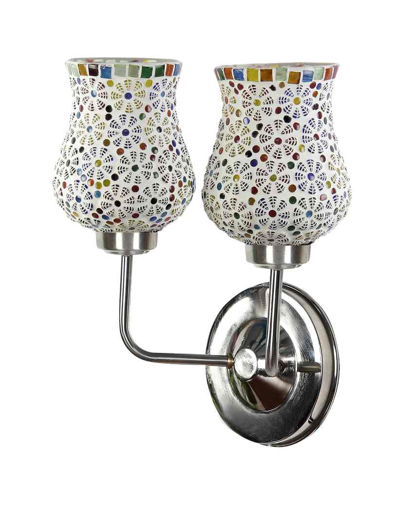 Decorative Mosaic Glass Wall Mounted Dual Lamp With Steel Base | Set of 2 | 5 x 11 x 14 inches