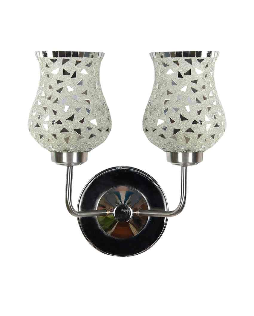 Elegant Detailed Mosaic Glass Wall Mounted Dual Lamp With Steel Base | Set of 2 | 5 x 11 x 14 inches