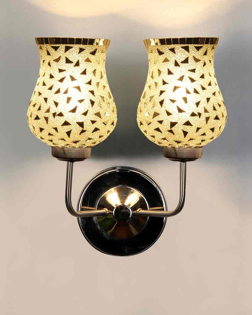 Elegant Detailed Mosaic Glass Wall Mounted Dual Lamp With Steel Base | Set of 2 | 5 x 11 x 14 inches