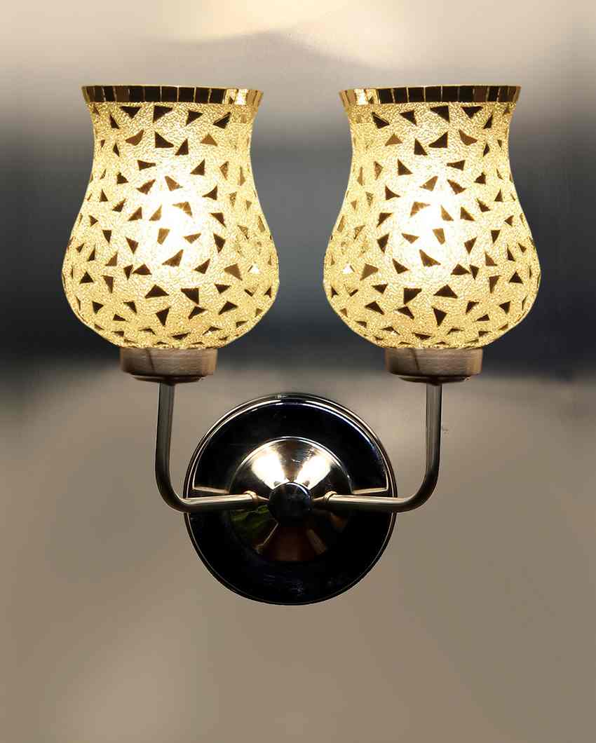 Elegant Detailed Mosaic Glass Wall Mounted Dual Lamp With Steel Base | Set of 2 | 5 x 11 x 14 inches