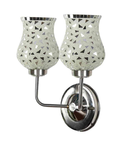 Elegant Detailed Mosaic Glass Wall Mounted Dual Lamp With Steel Base | Set of 2 | 5 x 11 x 14 inches