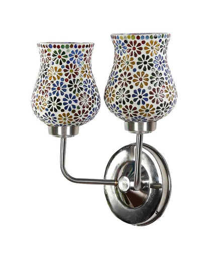 Colorful Unique Mosaic Glass Wall Mounted Dual Lamp With Steel Base | Set of 2 | 5 x 11 x 14 inches