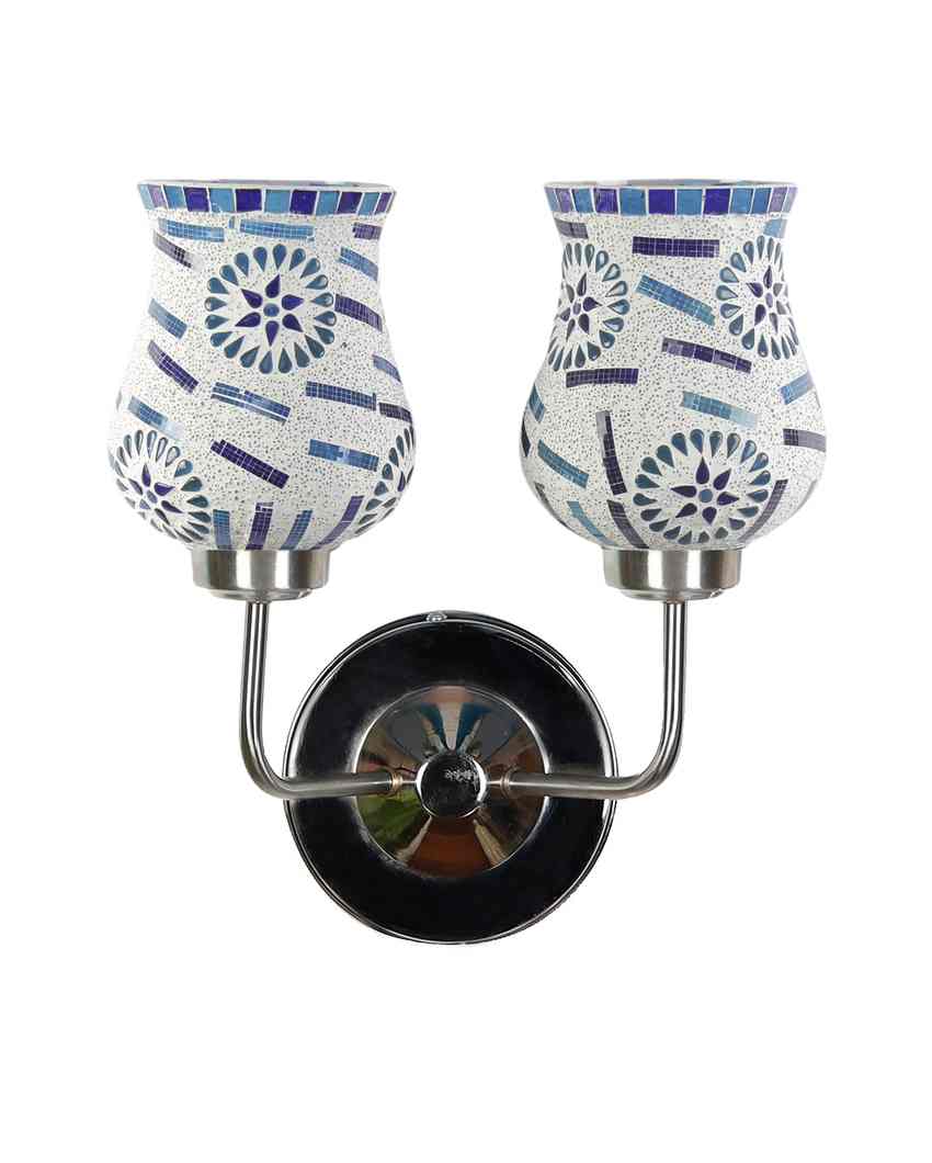 Artisan Mosaic Glass Wall Mounted Dual Lamp With Steel Base | Set of 2 | 5 x 11 x 14 inches