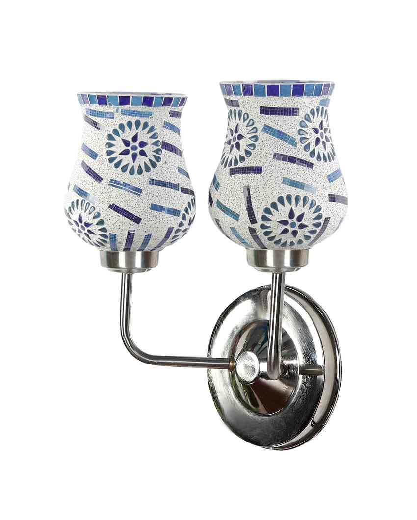 Artisan Mosaic Glass Wall Mounted Dual Lamp With Steel Base | Set of 2 | 5 x 11 x 14 inches