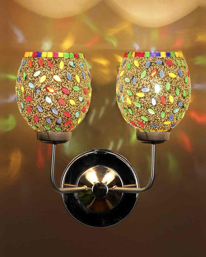 Handcrafted Artistic Mosaic Glass Wall Mounted Dual Lamp With Steel Base | Set of 2 | 5 x 11 x 14 inches