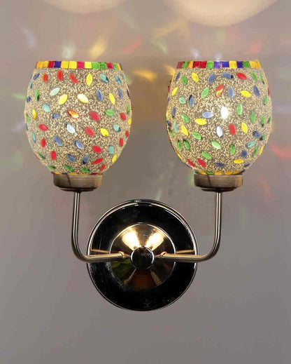 Handcrafted Artistic Mosaic Glass Wall Mounted Dual Lamp With Steel Base | Set of 2 | 5 x 11 x 14 inches