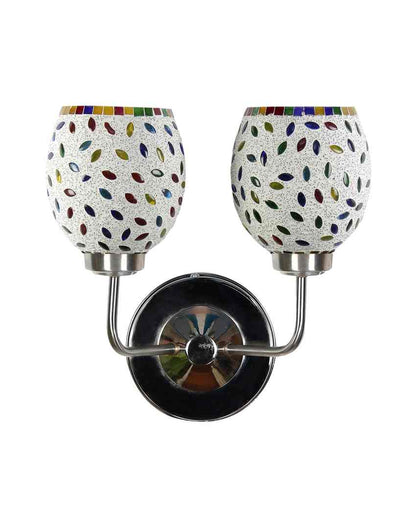 Handcrafted Artistic Mosaic Glass Wall Mounted Dual Lamp With Steel Base | Set of 2 | 5 x 11 x 14 inches