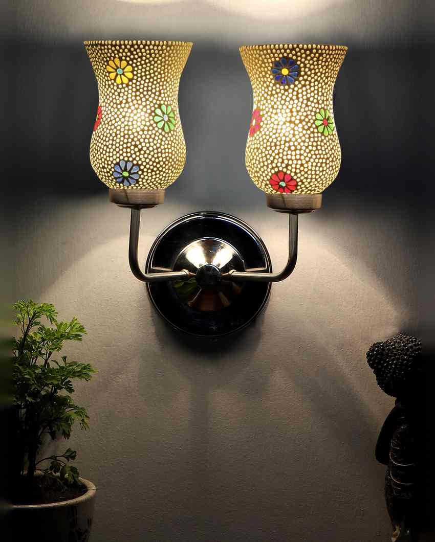 Unique Mosaic Glass Wall Mounted Dual Lamp With Steel Base | Set of 2 | 5 x 11 x 14 inches