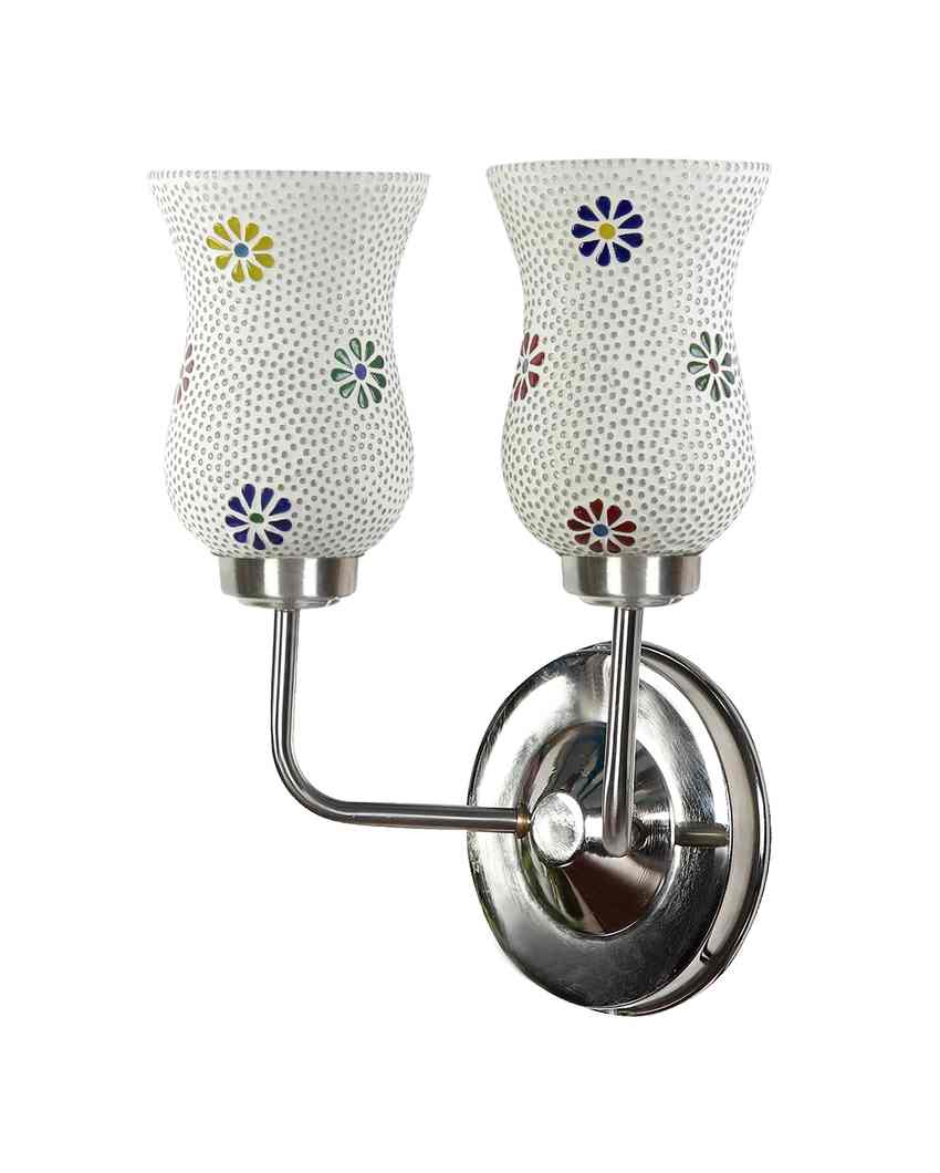 Unique Mosaic Glass Wall Mounted Dual Lamp With Steel Base | Set of 2 | 5 x 11 x 14 inches