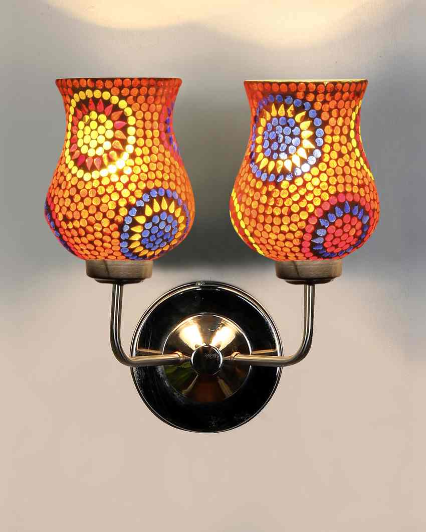 Brilliant Mosaic Glass Wall Mounted Dual Lamp With Steel Base | Set of 2 | 5 x 11 x 14 inches