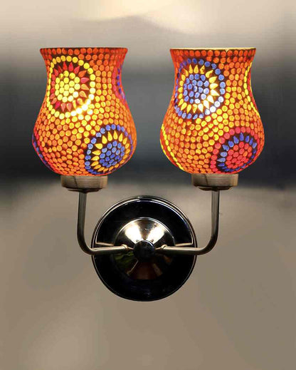 Brilliant Mosaic Glass Wall Mounted Dual Lamp With Steel Base | Set of 2 | 5 x 11 x 14 inches