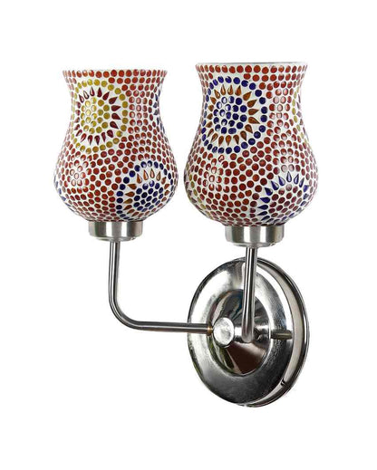 Brilliant Mosaic Glass Wall Mounted Dual Lamp With Steel Base | Set of 2 | 5 x 11 x 14 inches