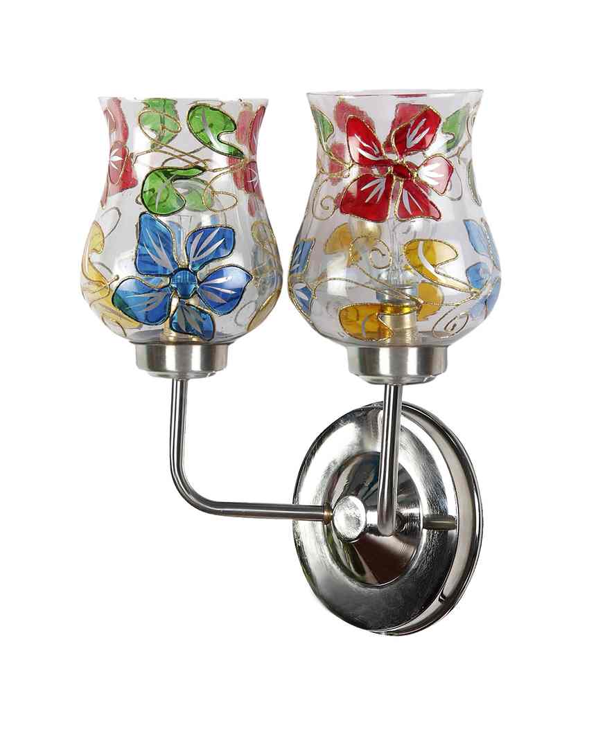 Stylish Mosaic Glass Wall Mounted Dual Lamp With Steel Base | Set of 2 | 5 x 11 x 14 inches