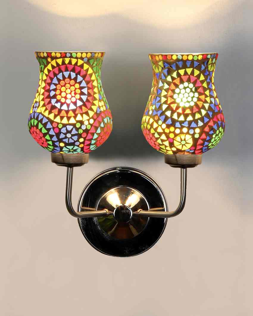 Artful Mosaic Glass Wall Mounted Dual Lamp With Steel Base | Set of 2 | 5 x 11 x 14 inches