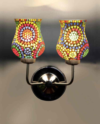 Artful Mosaic Glass Wall Mounted Dual Lamp With Steel Base | Set of 2 | 5 x 11 x 14 inches