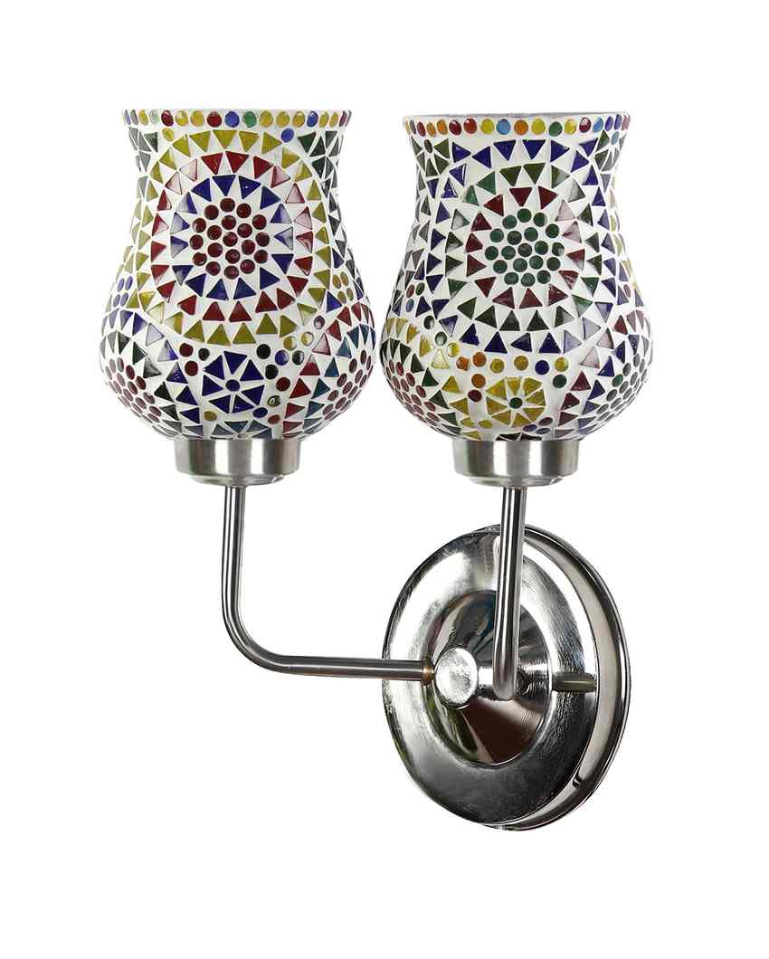 Artful Mosaic Glass Wall Mounted Dual Lamp With Steel Base | Set of 2 | 5 x 11 x 14 inches