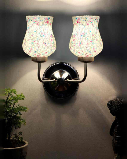 Handcrafted Distinctive Mosaic Glass Wall Mounted Dual Lamp With Steel Base | Set of 2 | 5 x 11 x 14 inches