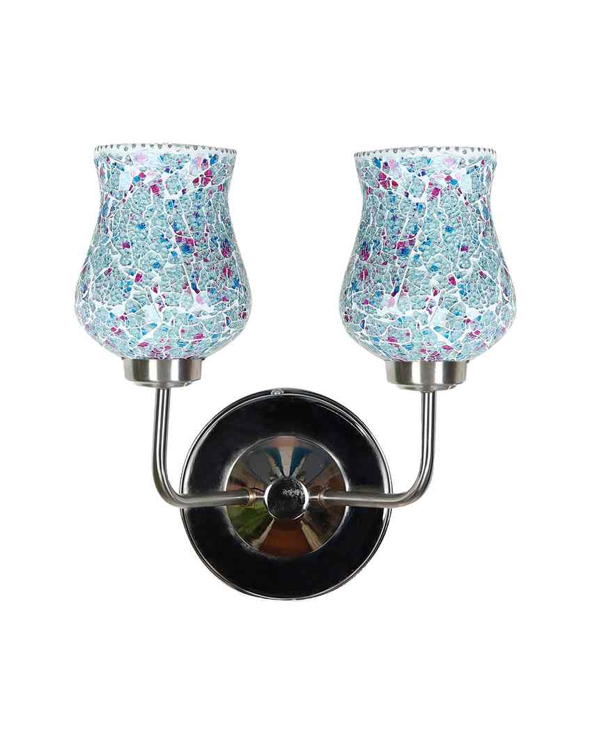 Handcrafted Distinctive Mosaic Glass Wall Mounted Dual Lamp With Steel Base | Set of 2 | 5 x 11 x 14 inches