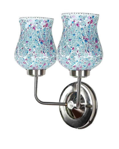 Handcrafted Distinctive Mosaic Glass Wall Mounted Dual Lamp With Steel Base | Set of 2 | 5 x 11 x 14 inches