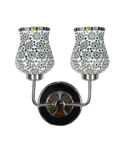 Colorful Artistic Mosaic Glass Wall Mounted Dual Lamp With Steel Base | Set of 2 | 5 x 11 x 14 inches