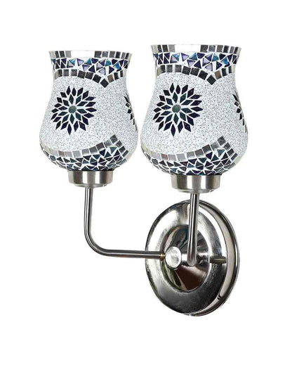 Charming Mosaic Glass Wall Mounted Dual Lamp With Steel Base | Set of 2 | 5 x 11 x 14 inches