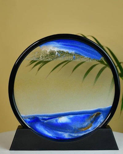 Circular Glass Sand Art Elegant Moving Sand Sculpture | 10 x 2 x 11 inches