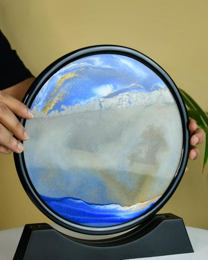 Circular Glass Sand Art Elegant Moving Sand Sculpture | 10 x 2 x 11 inches