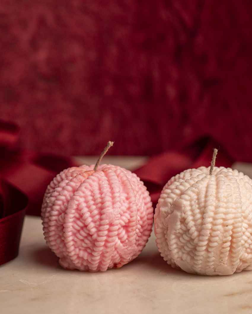 Charming Pink & White Ball of Yarn Candles | Set of 2 | 3 x 3 inches