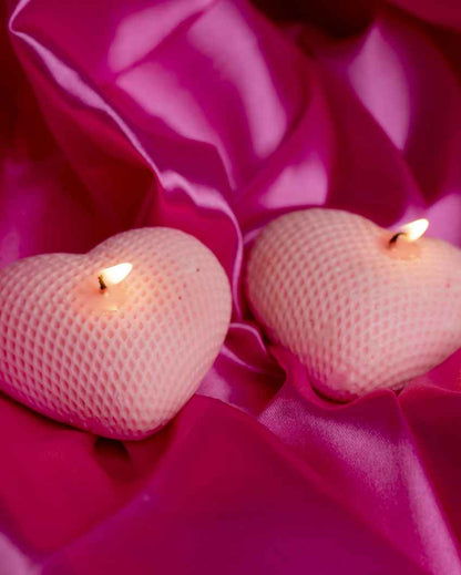 Lovely Pink Heart Shaped Candles | Set of 2 | 3 x 2 inches