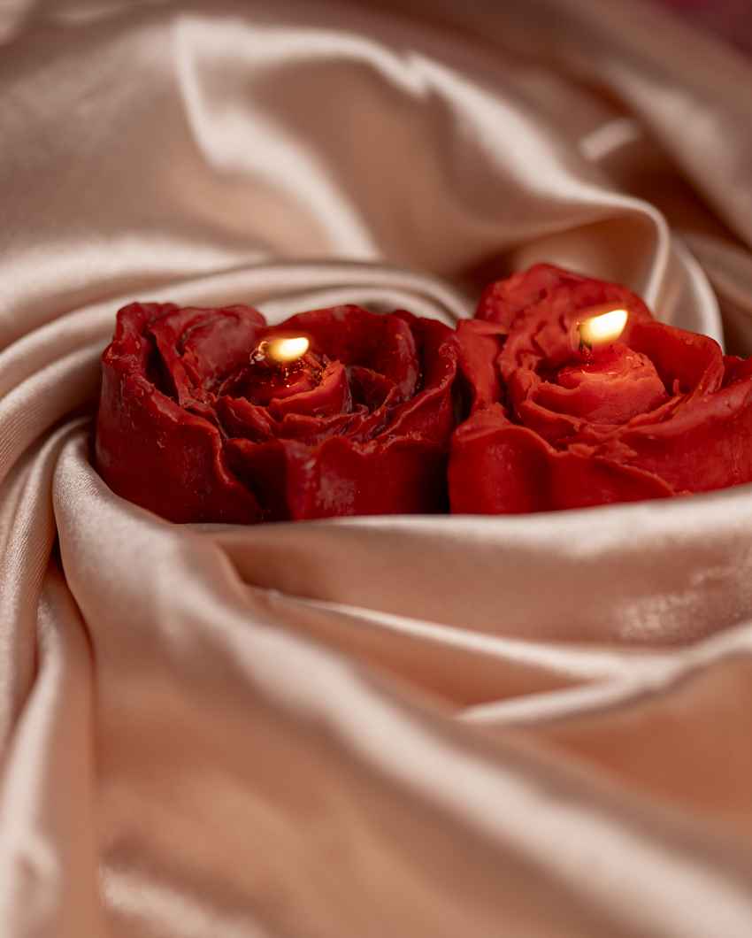 Elegant Red Heart Rose Shaped Candles | Set of 2 | 2 inches