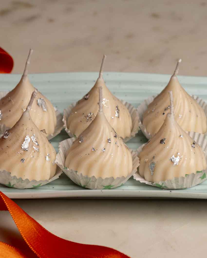 Unique White Modak Candles | Set of 6 | 2 inches