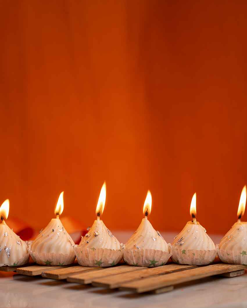 Unique White Modak Candles | Set of 6 | 2 inches