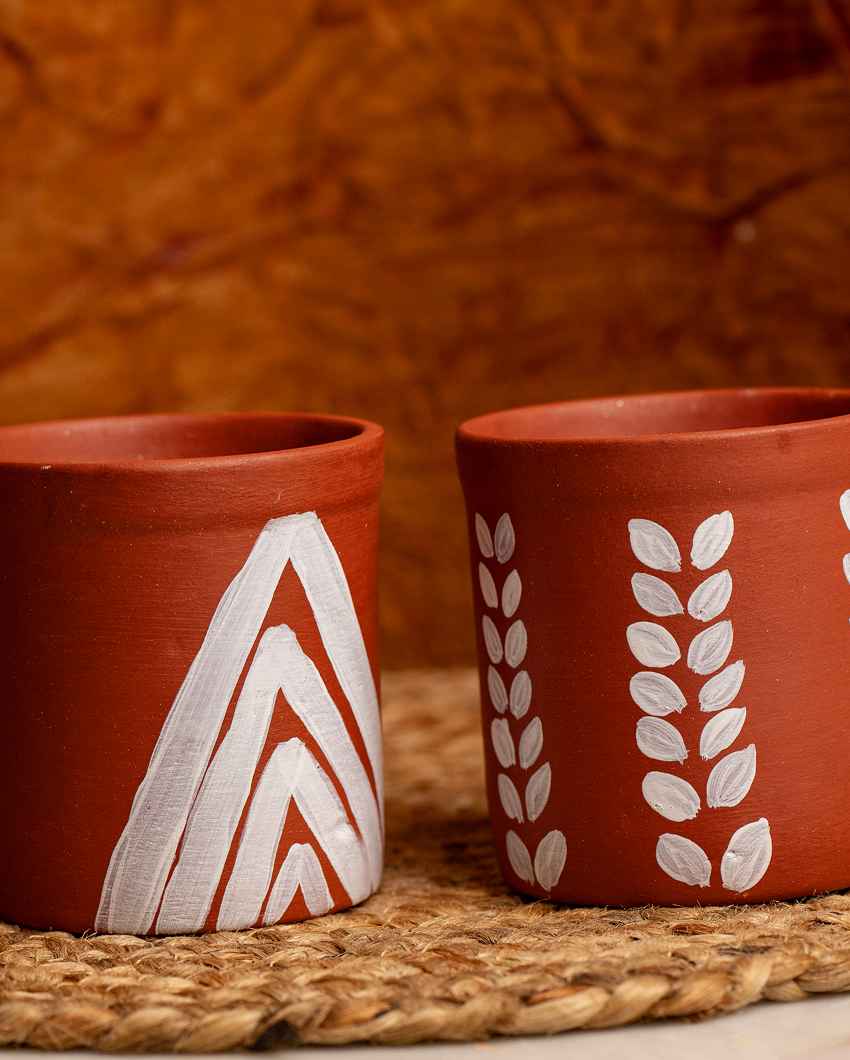 Rustic Brown Terracotta Handpainted Mug Combo | Set of 2 | 3 x 3 inches