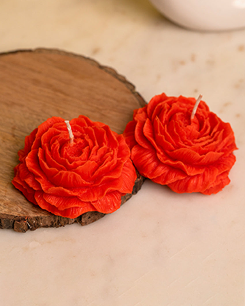 Beautiful Red Rose Peony Candles | Set of 2 | 3 inches