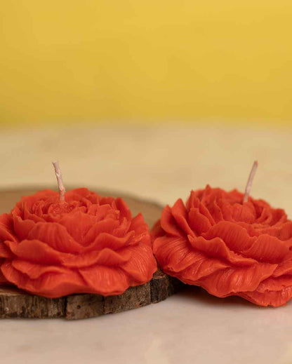 Beautiful Red Rose Peony Candles | Set of 2 | 3 inches