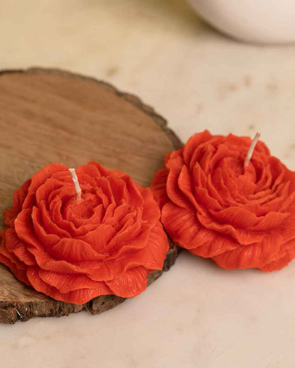 Beautiful Red Rose Peony Candles | Set of 2 | 3 inches