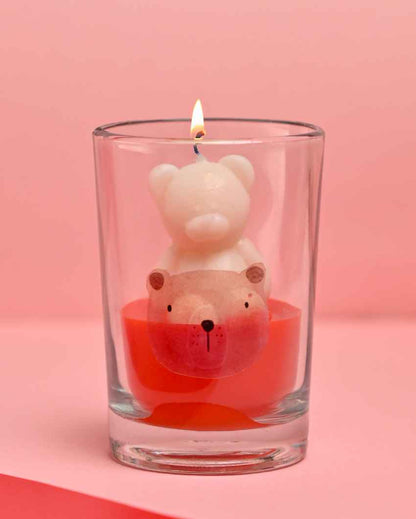 Adorable Red & White Teddy Glass Jar Candle | 2 x 4 inches