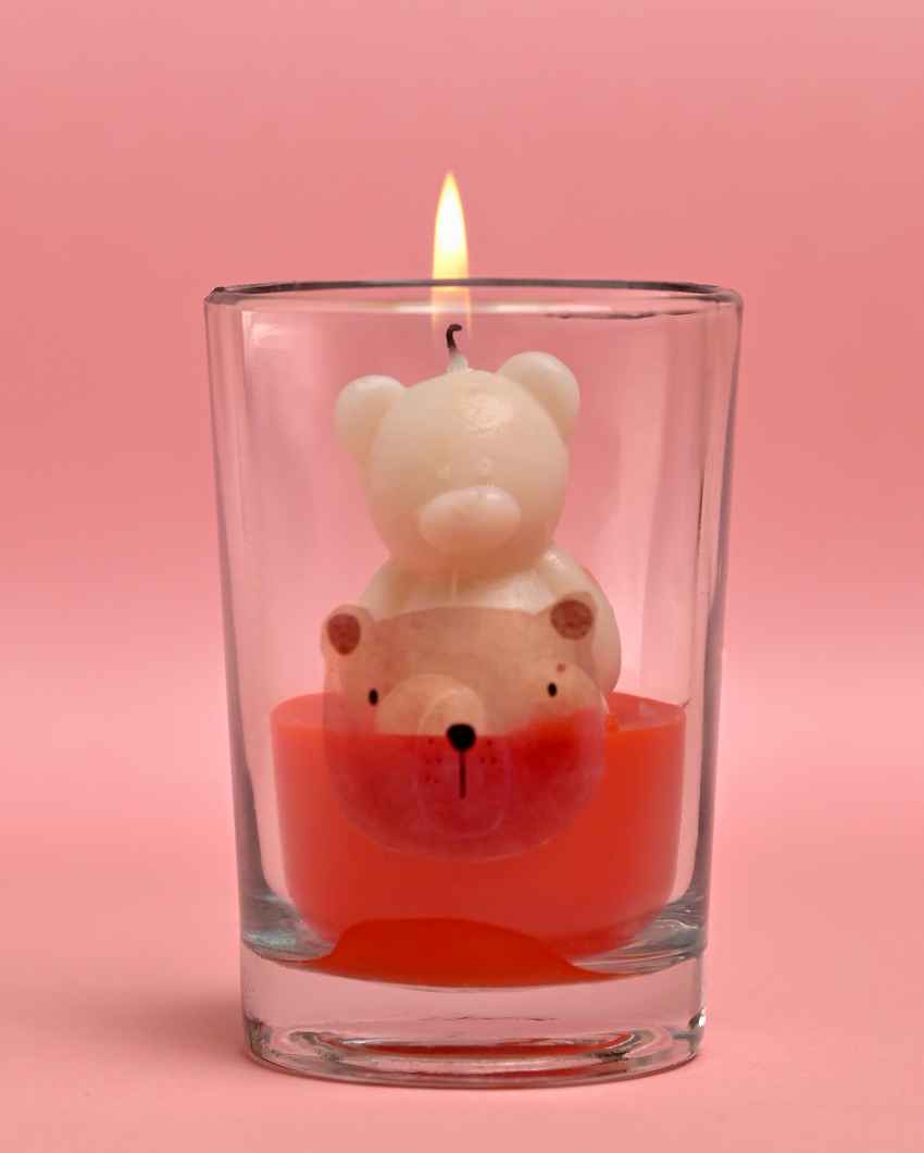 Adorable Red & White Teddy Glass Jar Candle | 2 x 4 inches