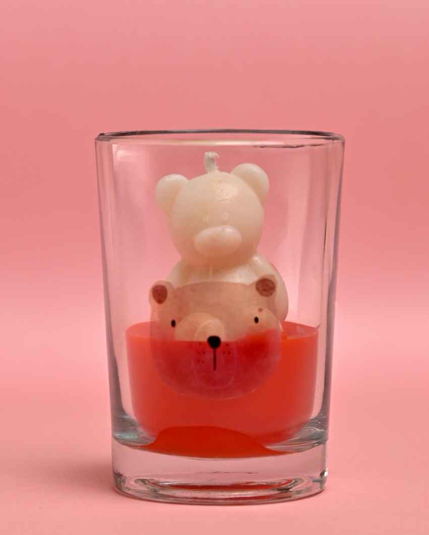 Adorable Red & White Teddy Glass Jar Candle | 2 x 4 inches