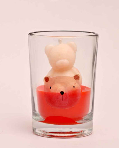 Adorable Red & White Teddy Glass Jar Candle | 2 x 4 inches