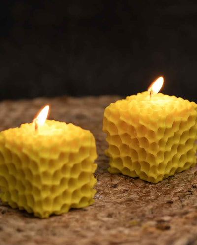 Eye-catching Yellow Honeycomb Shaped Candles | Set of 2 | 2 x 2 inches