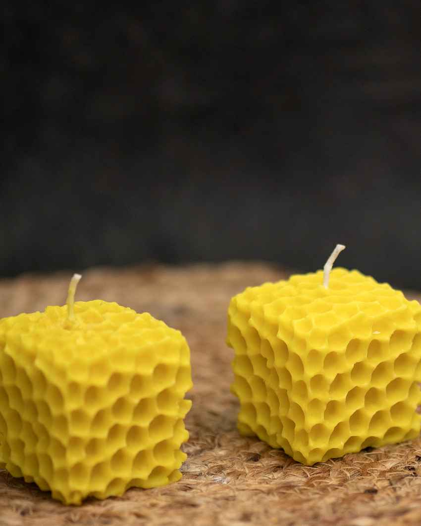 Eye-catching Yellow Honeycomb Shaped Candles | Set of 2 | 2 x 2 inches