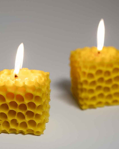 Eye-catching Yellow Honeycomb Shaped Candles | Set of 2 | 2 x 2 inches