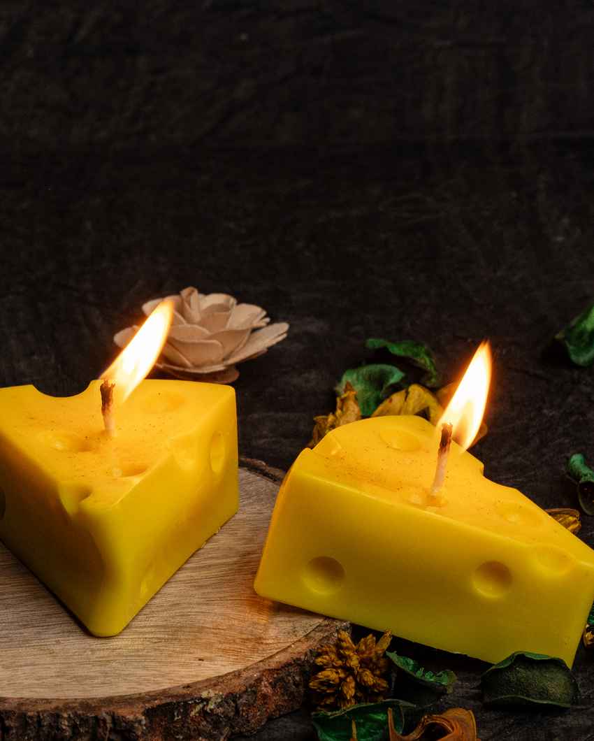 Fun Yellow Cheese Candles | Set of 2 | 2 x 2 inches