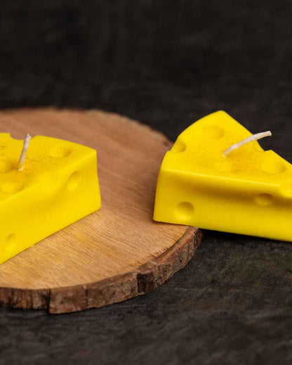 Fun Yellow Cheese Candles | Set of 2 | 2 x 2 inches