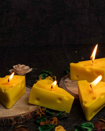 Playful Yellow Cheese Candles | Set of 4 | 2 x 2 inches