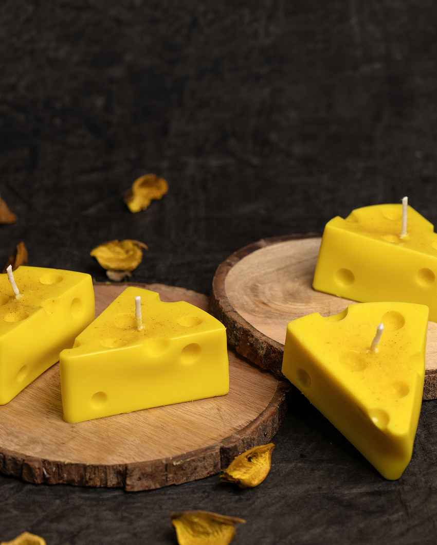 Playful Yellow Cheese Candles | Set of 4 | 2 x 2 inches