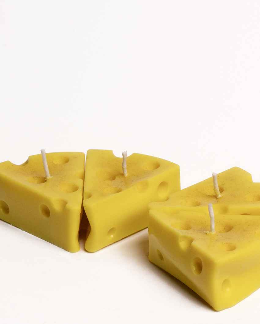 Playful Yellow Cheese Candles | Set of 4 | 2 x 2 inches