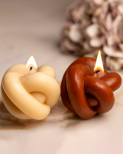 Modern Brown & White Knot Candles | Set of 2 | 2 inches